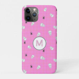 Custom Coquette Pink Plaid Halloween Skulls Case-Mate iPhone Case
