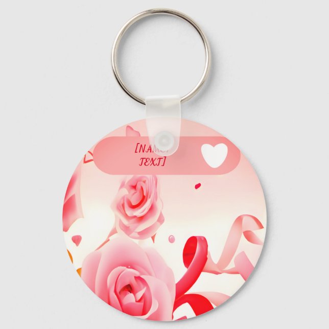 Custom coquette roses, heart and ribbons cute key ring (Front)