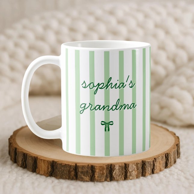 Custom Coquette Stripe Personalised Grandma Coffee Mug (Creator Uploaded)