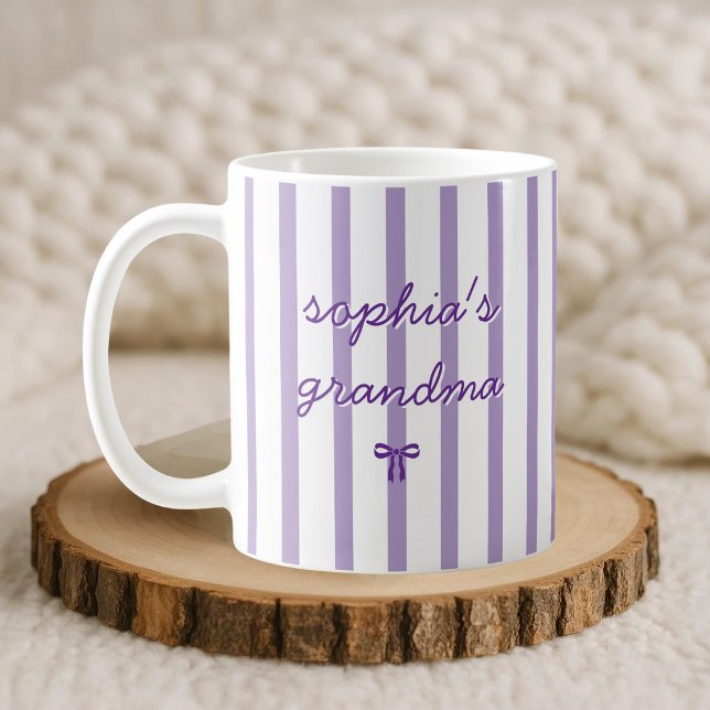 Custom Coquette Stripe Personalised Grandma Coffee Mug (Creator Uploaded)