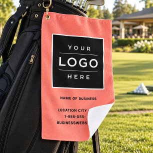 Custom Coral Business Name and Logo Golf Towel