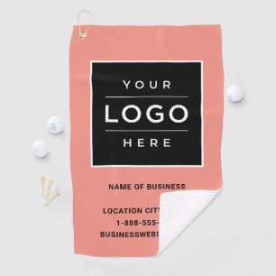 Custom Coral Business Name and Logo Golf Towel