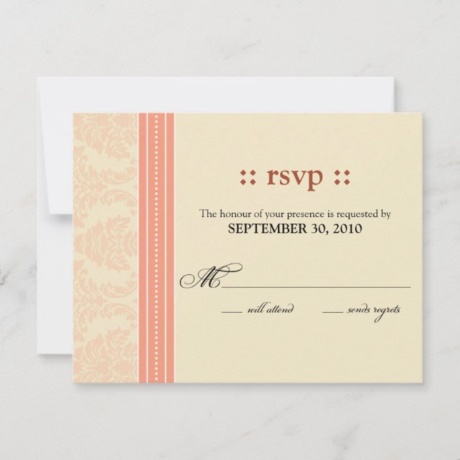 :custom: Coral/Cream Damask RSVP Card (Front)