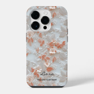 Custom Coral Embroidered Floral with Quote iPhone 14 Pro Case