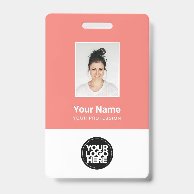 Custom Coral Employee Photo, Bar Code, Logo ID Badge (Front)