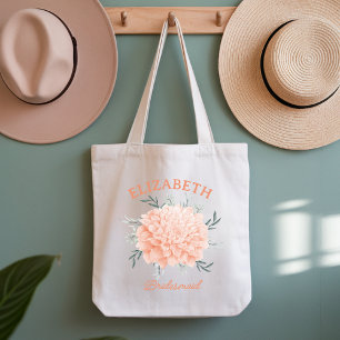 Custom Coral Floral Bridal Tote Bag for Bridesmaid
