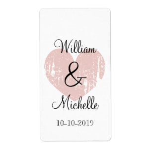 Custom coral heart wedding wine bottle labels