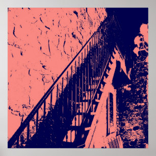 Custom Coral Navy Blue Stairs Poster