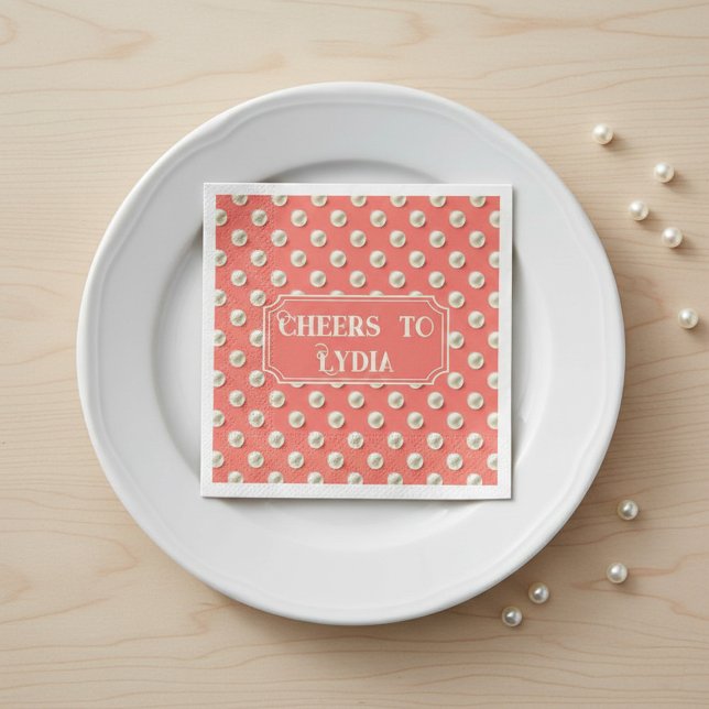 Custom Coral Paper Napkins with Pearl Accents (Creator Uploaded)