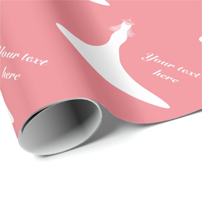 Custom coral pink bridal shower wrapping paper (Roll Corner)