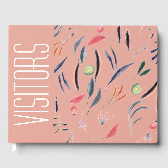 Custom CORAL PINK Floral Guest Book (Front)