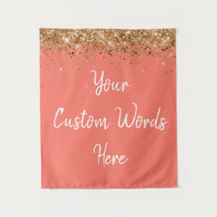 Custom Coral Pink Gold Birthday Party Photo Booth Tapestry