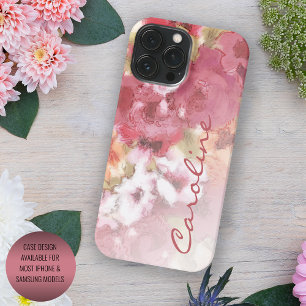 Custom Coral Pink Watercolor Floral Pattern iPhone 16 Pro Max Case