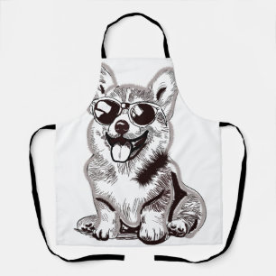 Custom Corgi Puppy with Sunglasses   Sketch Art Apron