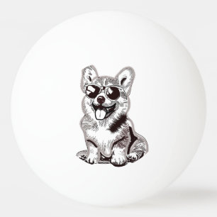 Custom Corgi Puppy with Sunglasses   Sketch Art Ping Pong Ball