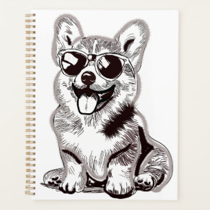 Custom Corgi Puppy with Sunglasses Sketch Art Planner