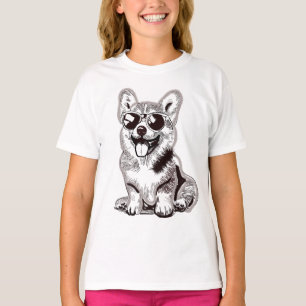 Custom Corgi Puppy with Sunglasses   Sketch Art T-Shirt