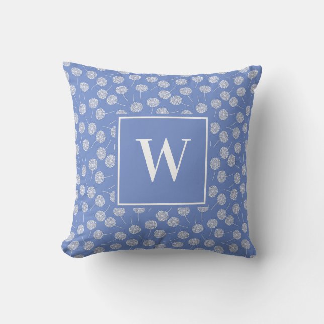 Custom Cornflower Blue Dandelion Monogram Throw Pi Cushion (Front)