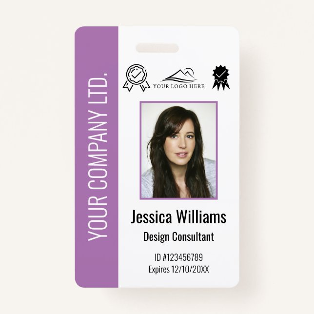 Custom Corporate Certified Employee Purple ID ID Badge (Front)