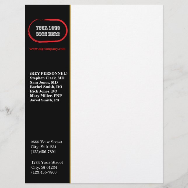 Custom Corporate Letterhead - Black/Gold Side Bar (Front)