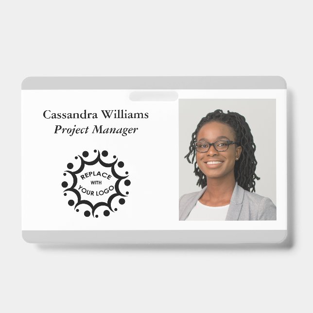Custom Corporate Logo & Headshot, Light Grey ID Badge (Front)