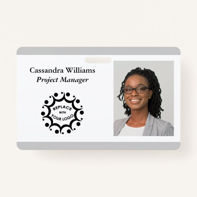 Custom Corporate Logo & Headshot, Light Grey ID Badge (Front)