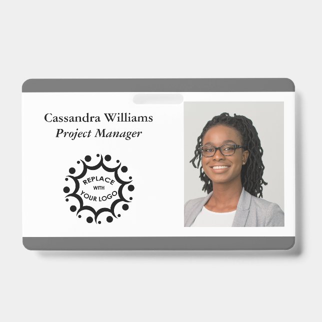 Custom Corporate Logo & Headshot Medium Grey ID Badge (Front)