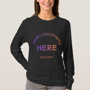 Custom Corporate Logo Name Black Long Sleeve Tee