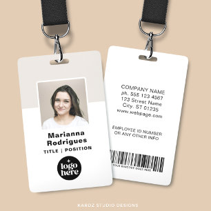 Custom Corporate Logo Photo Barcode Employee ID Badge