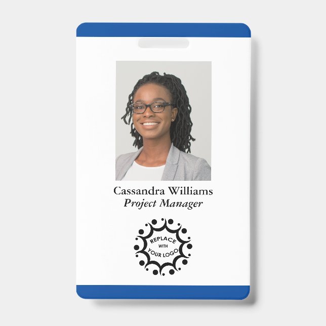 Custom Corporate Logo & Photo Employee Dark Blue ID Badge (Front)
