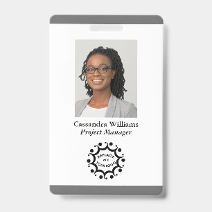 Custom Corporate Logo & Photo Employee Medium Grey ID Badge