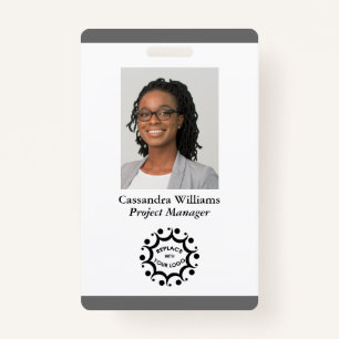 Custom Corporate Logo & Photo Employee Medium Grey ID Badge
