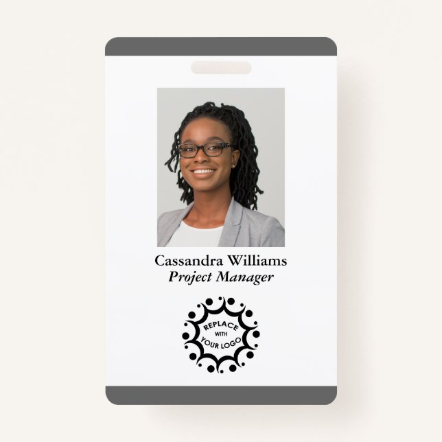 Custom Corporate Logo & Photo Employee Medium Grey ID Badge (Front)