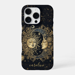 Custom Cosmic Celestial Gold Black Sun Moon Stars iPhone 16 Pro Case