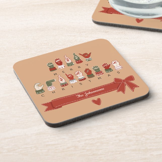 Custom Cosy ASL Merry Christmas Coaster (Left Side)