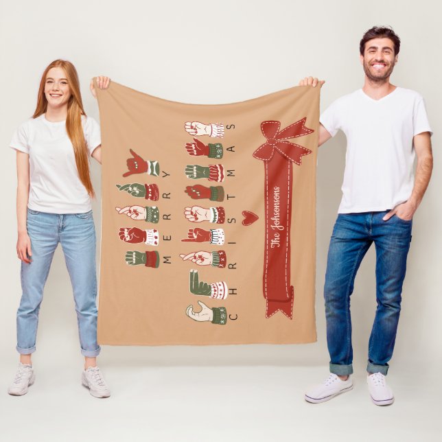 Custom Cosy ASL Merry Christmas Fleece Blanket (In Situ)