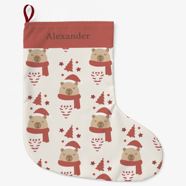 Custom Cosy Capybara Christmas Large Christmas Stocking (Front)