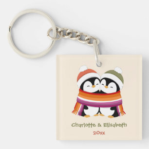 Custom Cosy Lesbian Penguins Christmas Key Ring