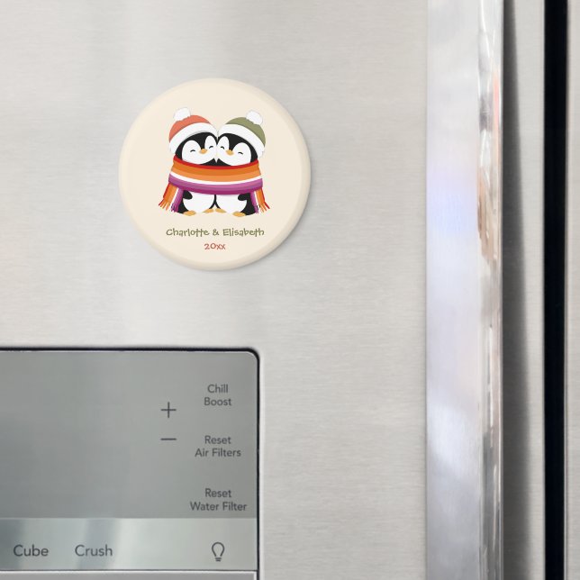 Custom Cosy Lesbian Penguins Christmas Magnet (In Situ (Fridge))