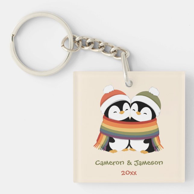 Custom Cosy Pride Penguins Christmas Key Ring (Front)