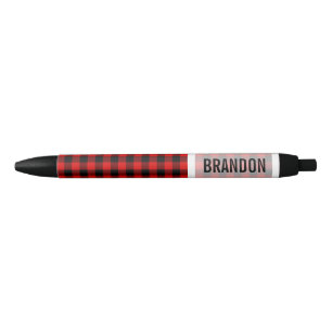 Custom Cosy Red Black Buffalo Check Plaid Pattern Ink Pen