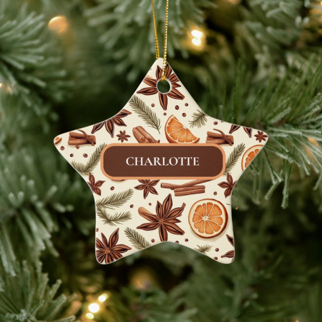 Custom Cosy Spice Pattern – Name Ceramic Tree Decoration (Tree)