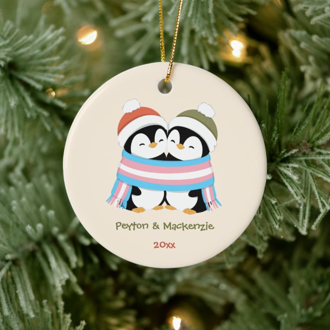 Custom Cosy Trans Penguins Christmas Ceramic Tree Decoration (Tree)