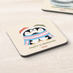 Custom Cosy Trans Penguins Christmas Coaster