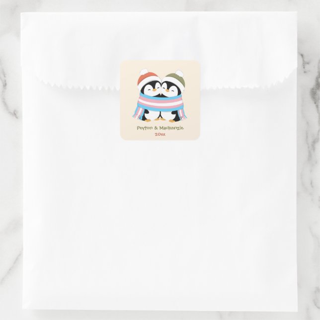 Custom Cosy Trans Penguins Christmas Square Sticker (Bag)