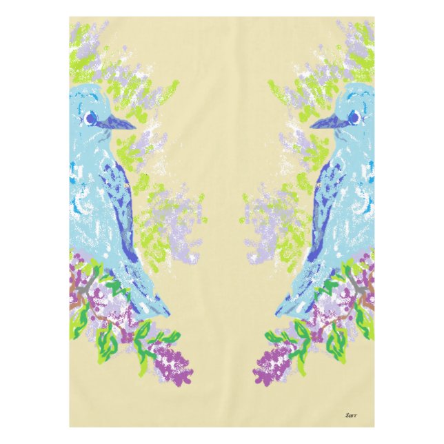 Custom Cotton Tablecloth, 52"x70" Blue Birds Tablecloth (Front)