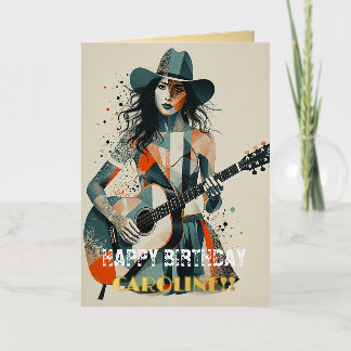 Custom Country Girl Guitarist Art Inspirational Foil Greeting Card