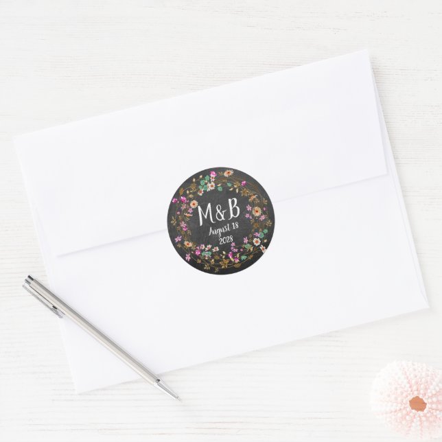 Custom Country Style Floral Wreath Art Motif Classic Round Sticker (Envelope)