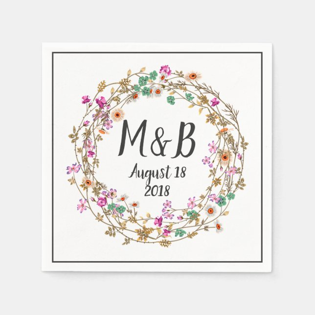 Custom Country Style Floral Wreath Art Motif Napkin (Front)