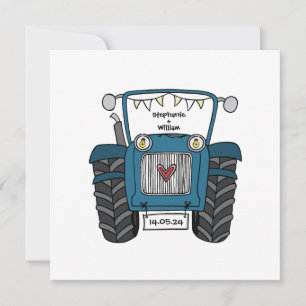 Custom Country Wedding Blue Tractor Invitation